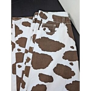 Shein Women's Cow Print Jeans Denim White with Brown